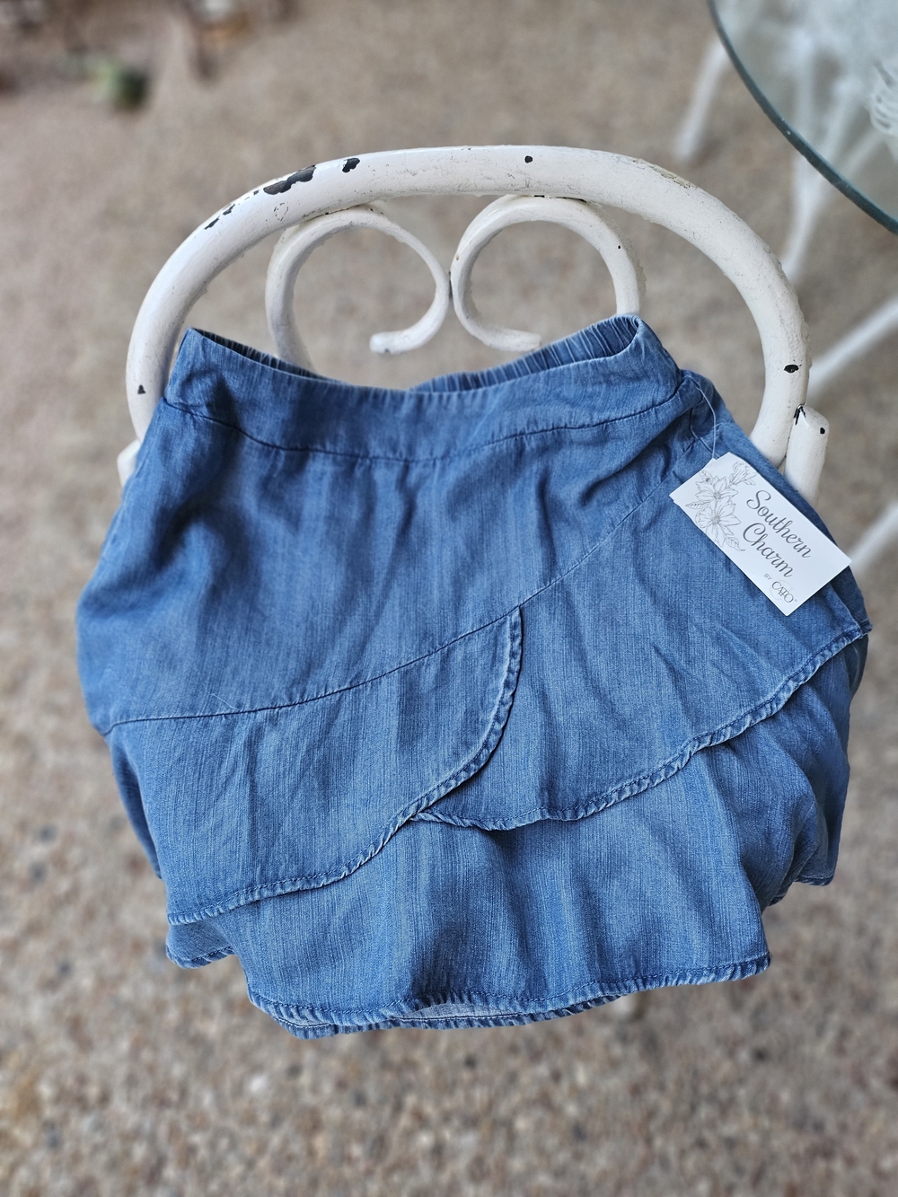 New W Tag Cato Blue Denim Lyocell Tiered Mini Skort with Elastic Waist S